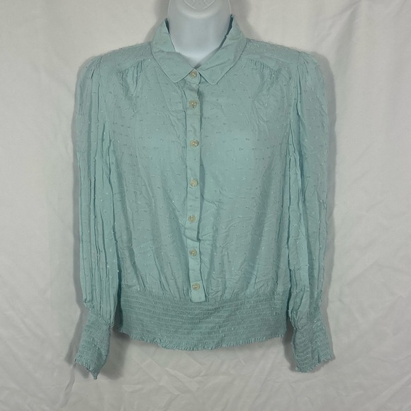 Anthropologie Tops - Anthropologie Maeve sea-foam blue elastic waist button front collared blouse S